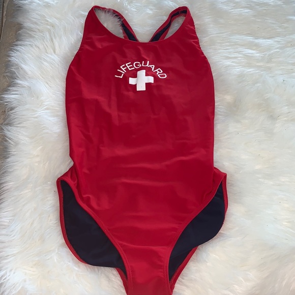 Red Lifeguard Spandex One Piece BodySuit - Picture 1 of 5